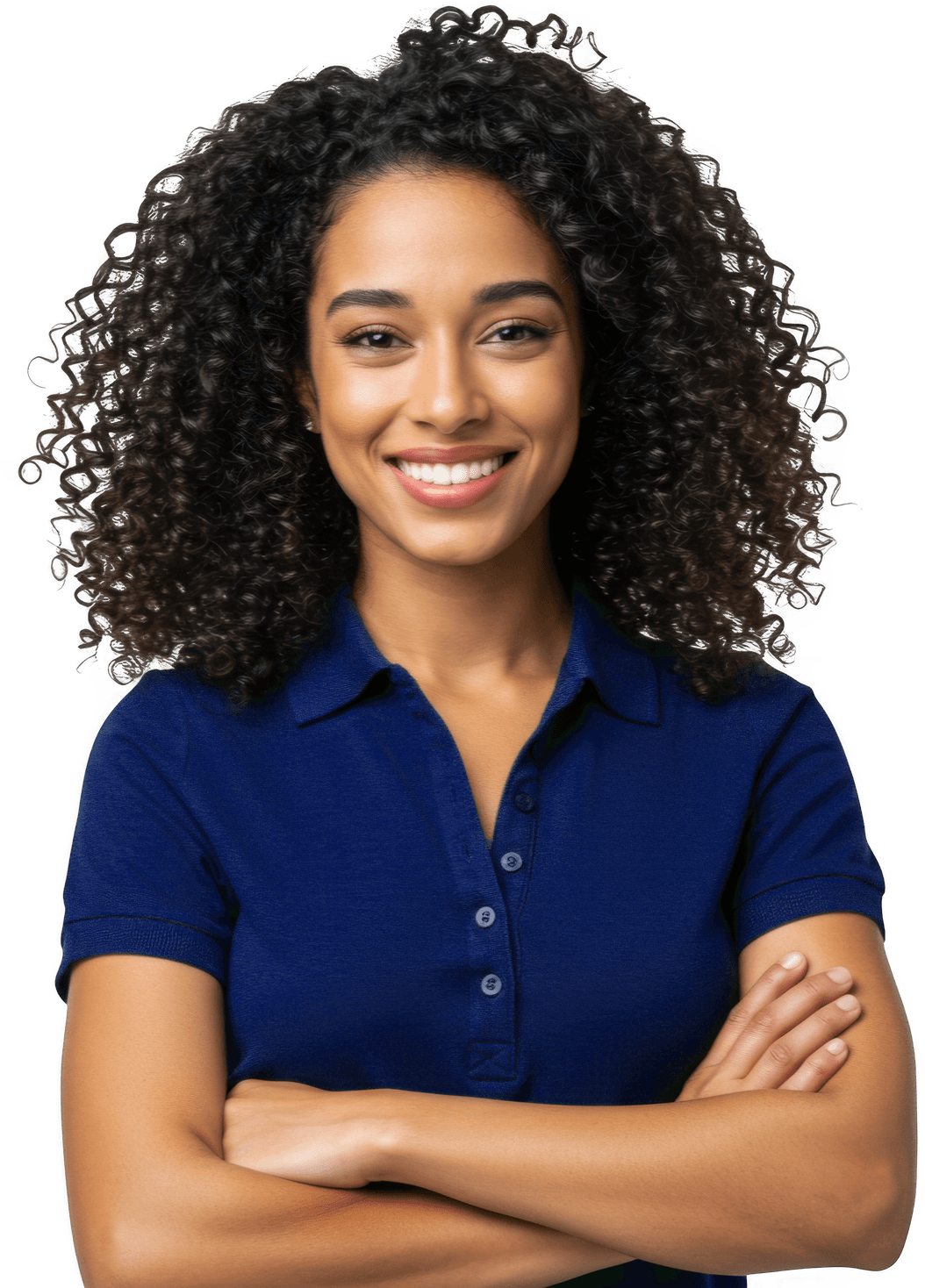 A smiling Chesapeake Caregivers caregiver in a navy polo